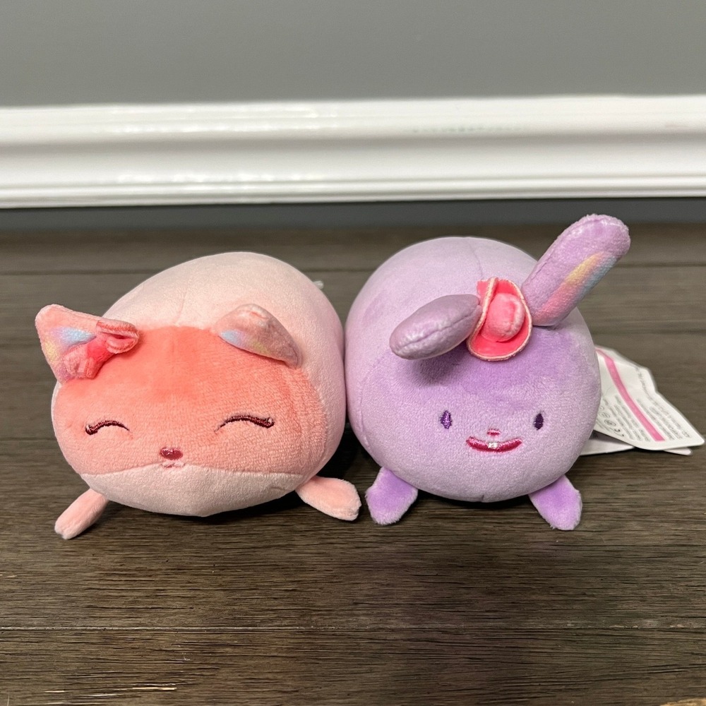 Mewaii Plush Set Pink Cat Purple Bunny Stuffed Animal Pillow Pals 5" NWT
